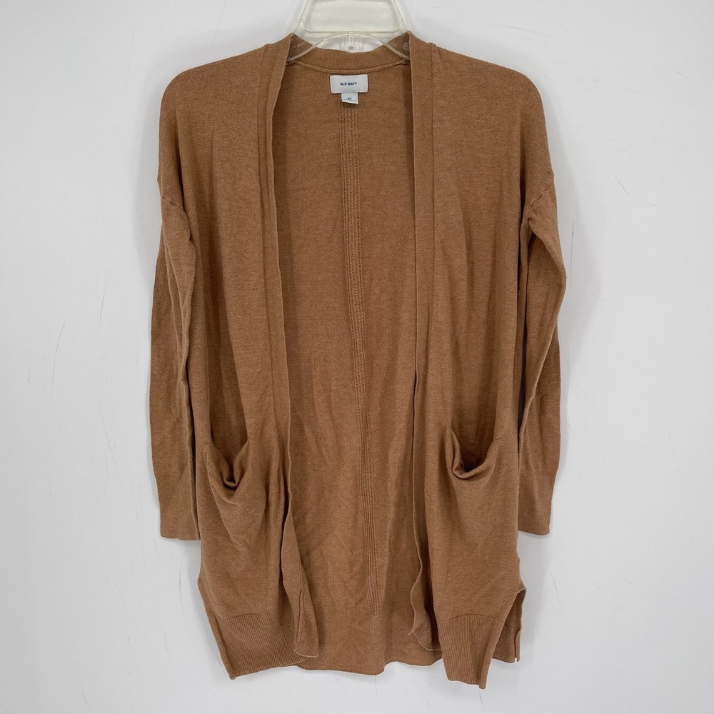 Old Navy Women's Camel Brown Open Front Pocket Longline Cardigan Sweater Size XS
